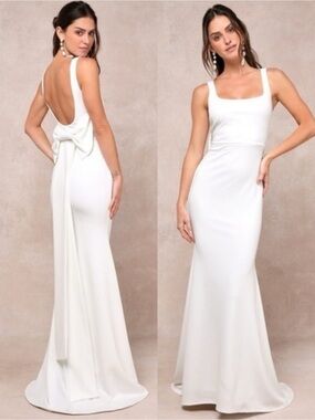 NWT Lulu’s Loving Fate Bow Square Neck Backless Maxi Wedding Dress Extra Large